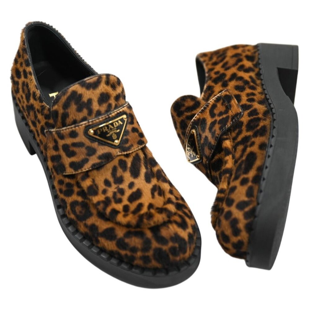 Prada Chocolate Printed Leather Loafers in Honey - Picture 2 of 12